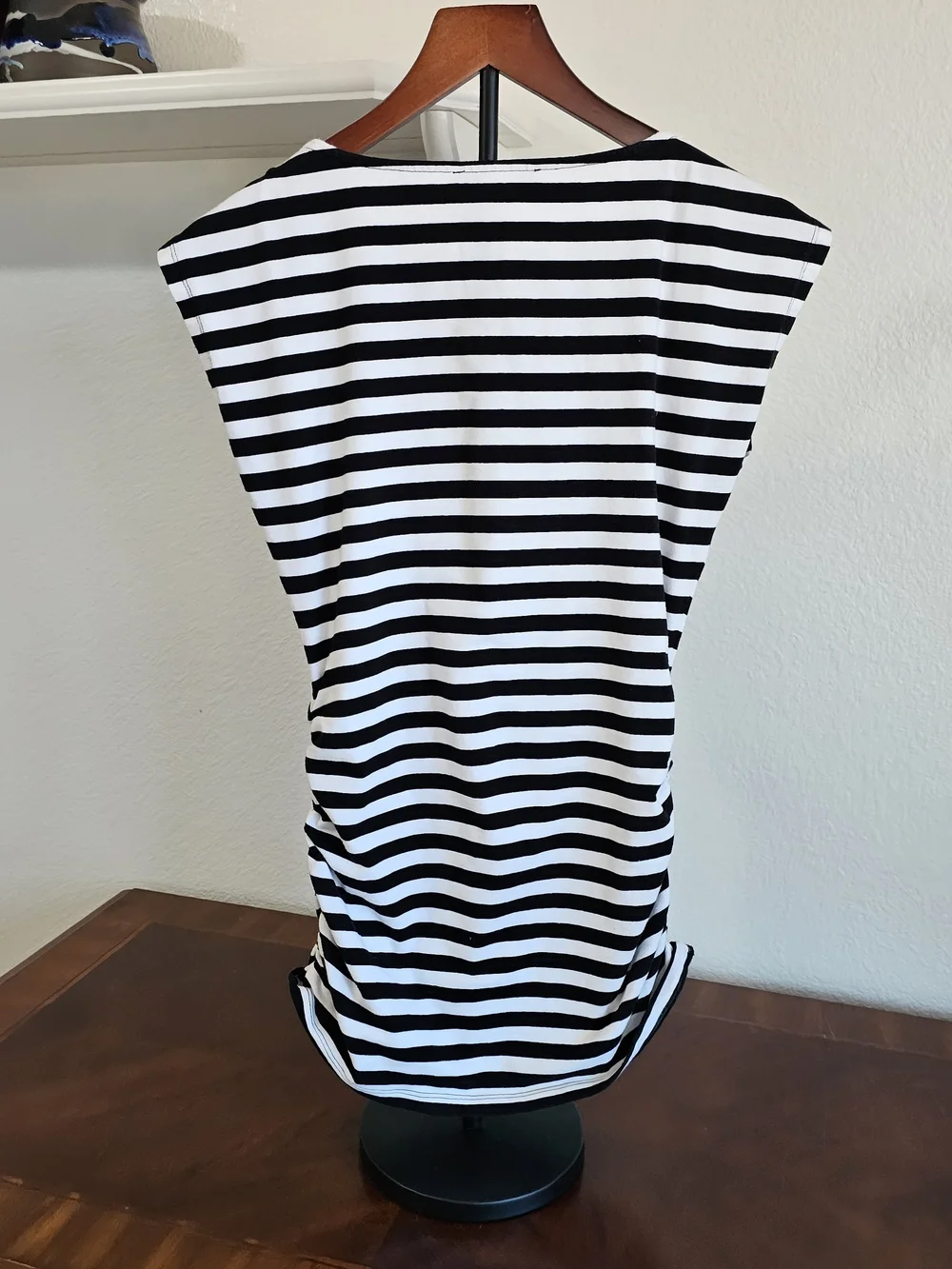 Michael Kors Black and White Striped Top with Gold Zipper, Small
